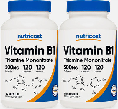 2 PACK - Nutricost Vitamin B1 (Thiamin) 500mg, 120 Capsules Each