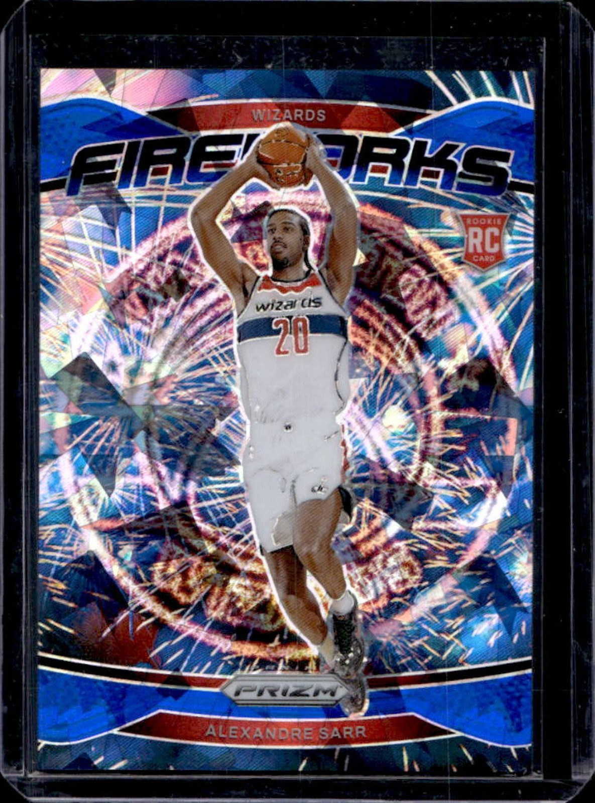 2024-25 Panini Prizm Alexandre Sarr Fireworks RC Blue Ice Rookie #/125 Wizards