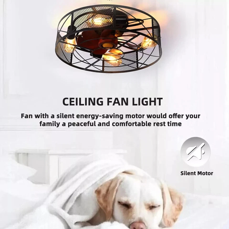 Modern Low Profile Ceiling Fan With Light Remote Control Flush Mount Ceiling Fan - Image 3 of 4