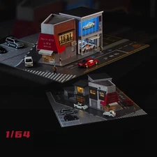 Diorama 1/64 Car Garage Model City Street View Shop Building Scene Display Model