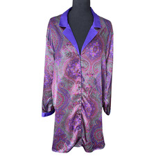 Victorias Secret Gold Label Purple Paisley Satin Sleep Shirt Sz. Med 90s Boudoir