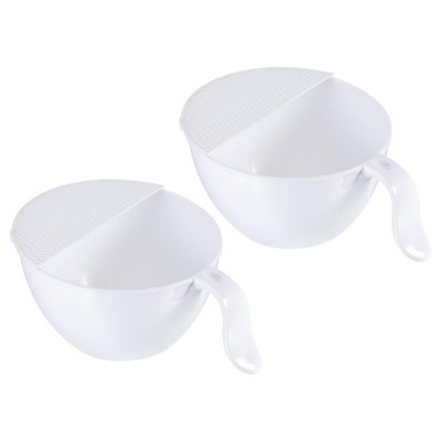 Fruit Vegetables Washing Basket Plastic Rice Strainer Drain Baskets 2PCS-White