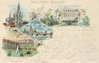 Greetings from Konstanz Island Hotel Very Nice Litho Gel. 1899!