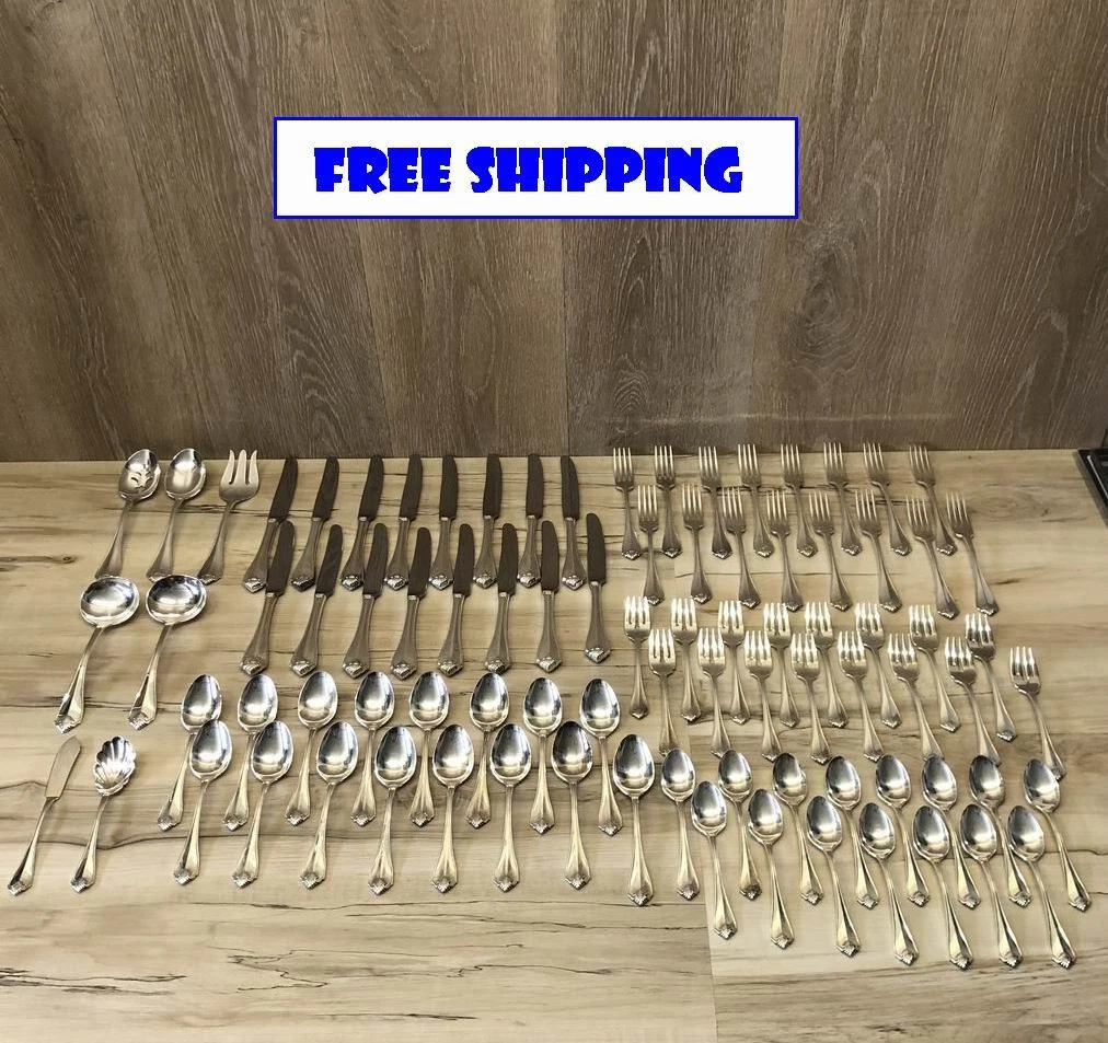 1881 Rogers Oneida KING JAMES Silver Plate Flatware Serving For 16 & Hostess Set