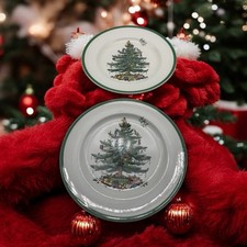  SET OF 2 Spode England CHRISTMAS TREE S3324 Dinner Plates 10 3/4  Good COND.