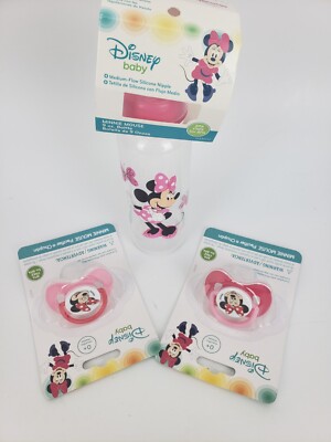 Disney Baby Minnie Mouse Set - 9 oz Bottle - Pacifier Chupon (x2) - 3 Pieces