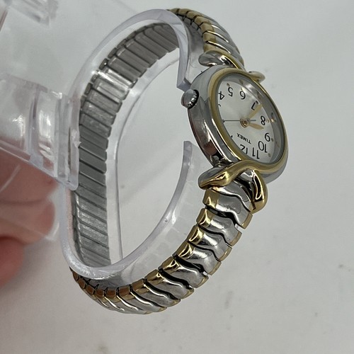 Timex Watch Women's Gold Silver Two Tone Round Stretch Band NEW BATTERY RUNS - Picture 7 of 10