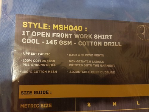 Workhorse Industrial Apparel MSH040 Mens Blue 1T Open Front Shirt Size 6XL New - Picture 4 of 5