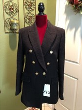 100 Authentic ZARA Black Textured Weave Tweed Jacket 149.99 Tax Size: XS