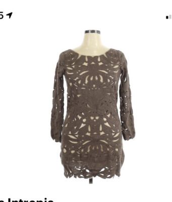 Hoss Intropia Cocktail Dress Brown Women's 42 Euro Embroidered