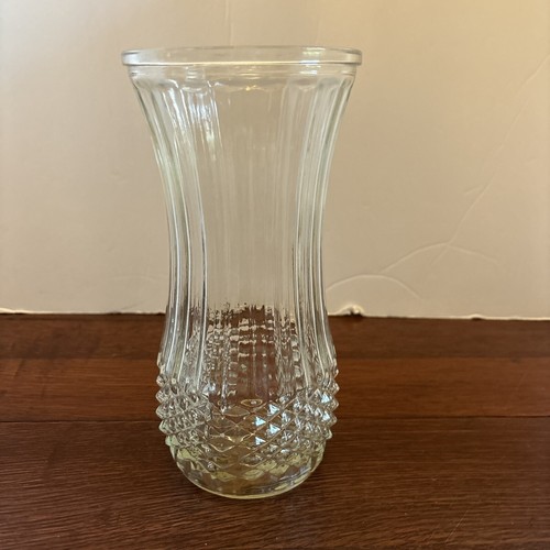 Vintage Clear Hoosier Glass Vase 4088A Ribbed Diamond Cut Pattern 8.5