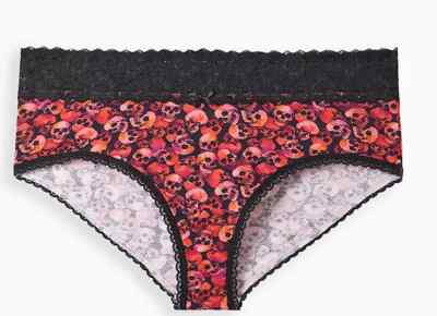 TORRID Size 3 3X Mid Wide LACE TRIM Cheeky Panties COTTON Black  SKULLS NWT 