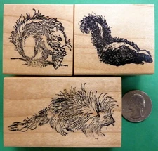 Woodland Animals, 3 Wood Mounted Rubber Stamps