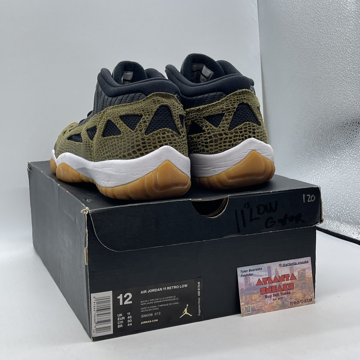 Size 12 - Air Jordan 11 IE Low Croc Green Suede Black Leather