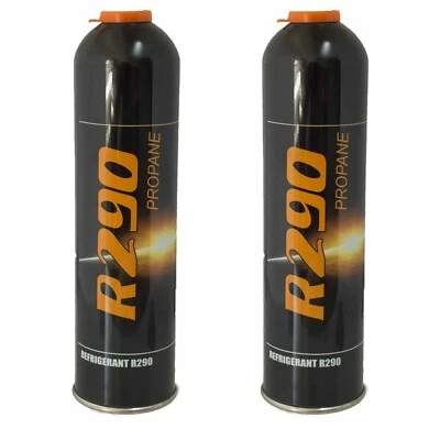 2 x REFRIGERANT GAS CAN R290 PROPANE 370g DISPOSABLE BOTTLE FOR REFRIGERATION