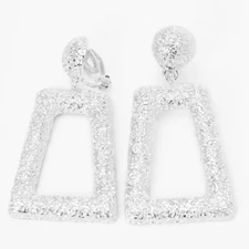 Claire's Silver 1.5" Textured Rectangle Clip On Drop Earrings (G131424-1 I-B)