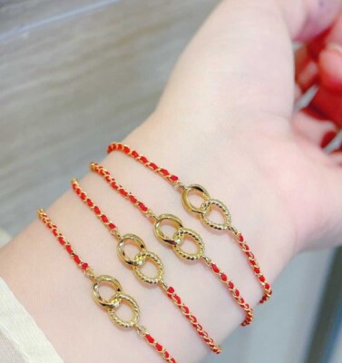 18K Gold Twisted Red Rope Bracelet, Red Lucky Bracelet, 18K Gold Red String