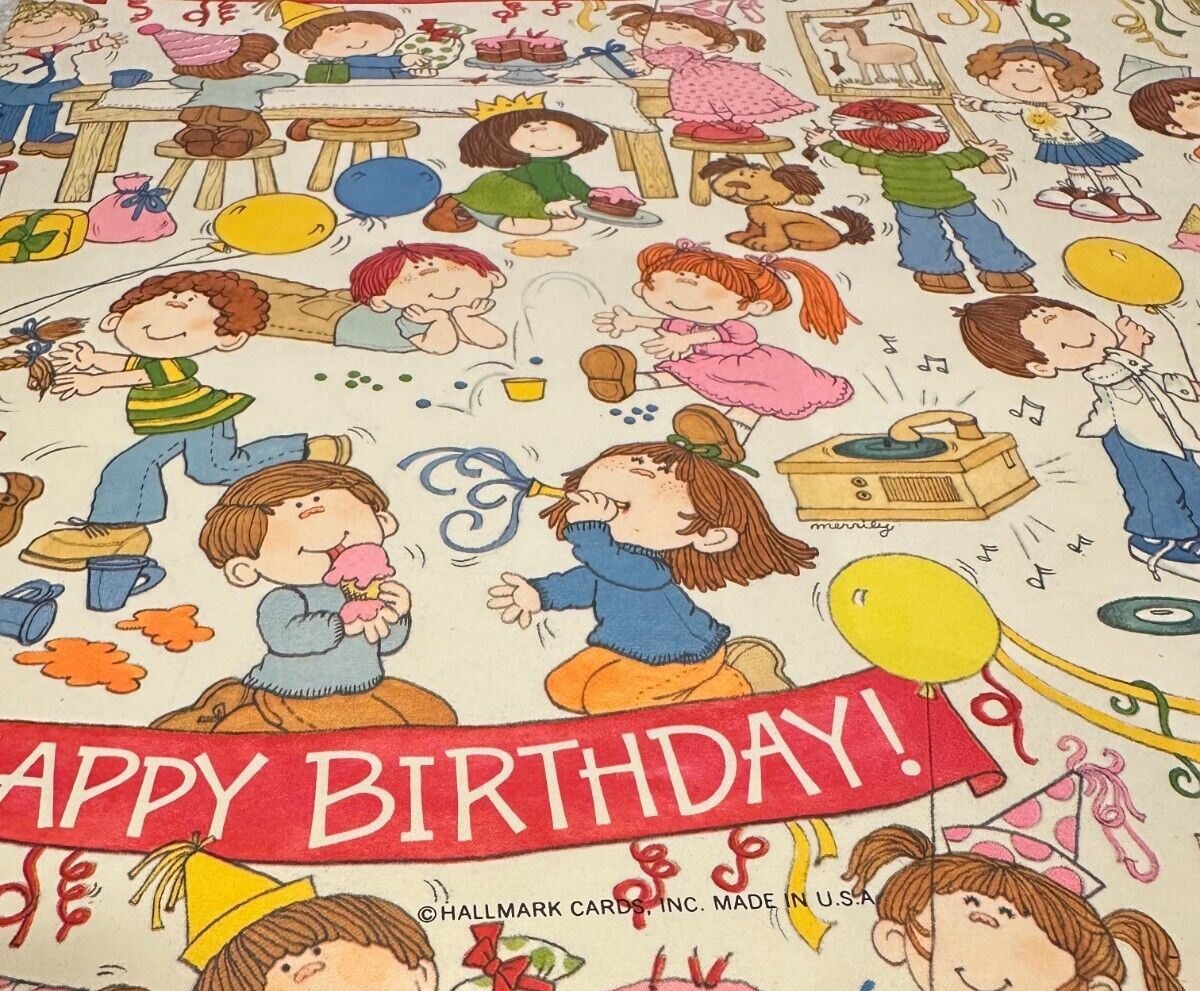 Vintage Hallmark, Current Gift Wrap Wrapping Paper Baby Kids Birthday 3 sheets