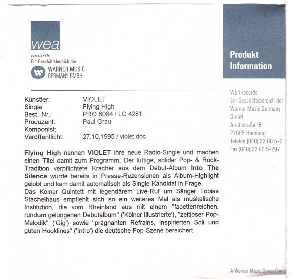 Violet - Flying High (Promo-CD 1995) - Bild 3 von 3