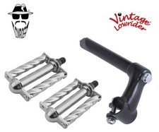 Vintage Lowrider Stem Classic 21.1 Black Pedals Square Twisted 1/2" Chrome