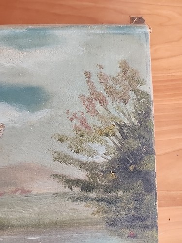Antikes amerikanisches Ölgemälde Landschaft mit schwarzem Bauern und Stier 9 x 12 Leinwand - Bild 5 von 9