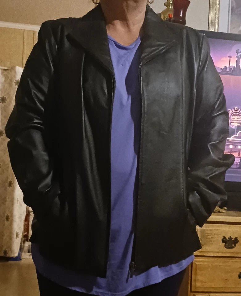 Mujer Chaqueta de Cuero East 5th Abrigo Negro Cuero Genuino Talla XL Cremallera Foto 2 de 4