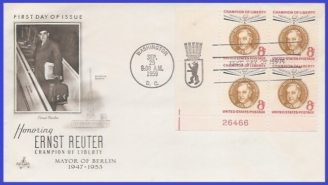 USA3 #1137 U/A ARTCRAFT FDC PB4 Ernst Reuter | eBay