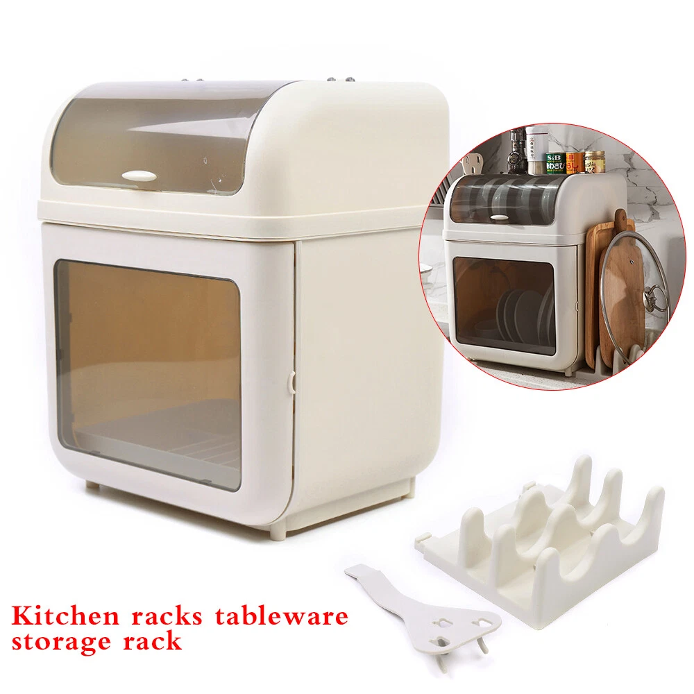 Kitchen Tableware 2-Tier Storage Box Cupboard Covered Dustproof Rack Dish Holder