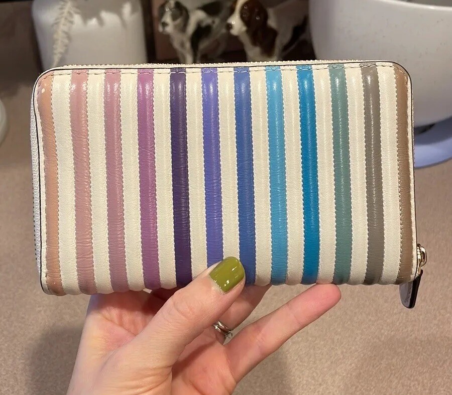 Coach Ombré Rainbow Quilted Quilt Accordion Wallet Zi… Gem