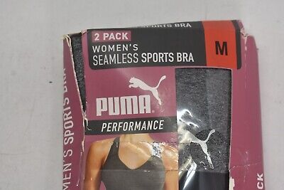Puma Women's 2-Pack Seamless Sports Bra Removable Cups - Grey/Black,  SMALL-NWT