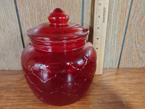Vintage 1960er FENTON gestepptes Diamant-Bisquit-Glas ~ rotes Kunstglas 7 Zoll Kanister - Bild 4 von 9