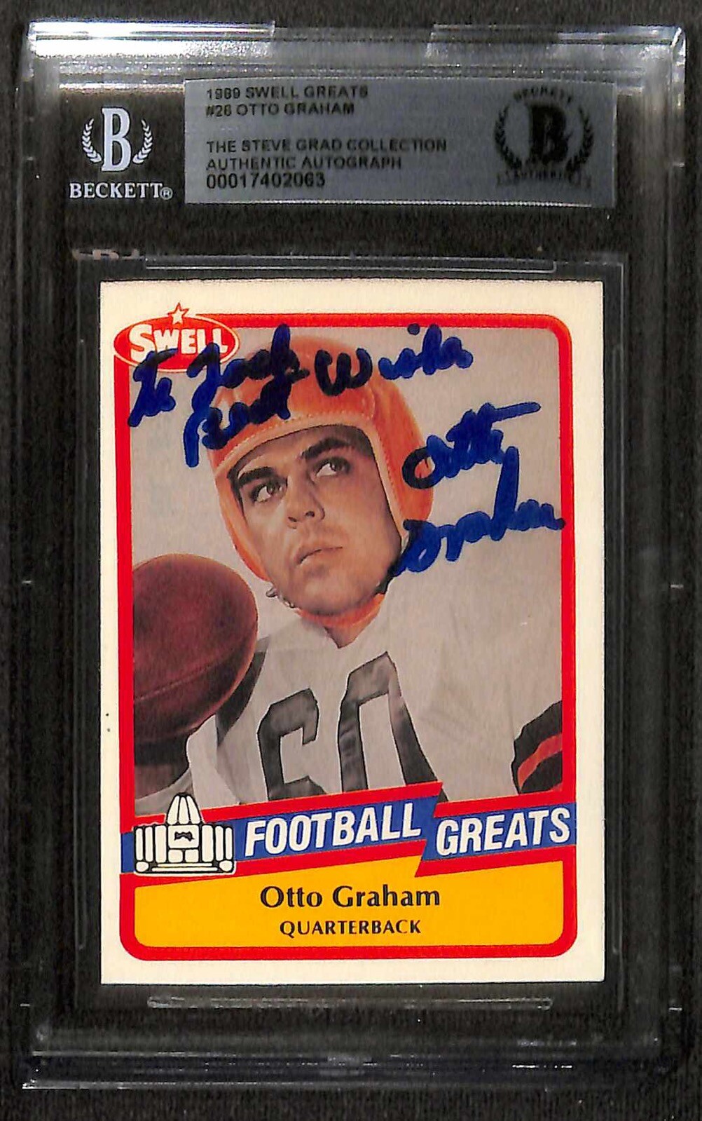 Otto Graham Autographed Signed Cleveland Browns 1989 Swell Greats #26 Card BECKETT 