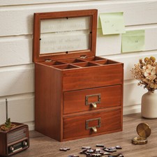 Vintage Wooden Small Jewellery Box Mini Drawers Cabinet Storage Organiser Unit