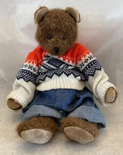 Vintage Artist Teddy Bear Wearing Sweater And Jeans Fully Jointed