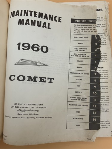 1960 Mercury Comet Dealer Service Shop Manual Repair Maintenance Original - Picture 2 of 13