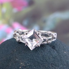 Natural Rock Crystal Clear Quartz Ring Simple Handmade 925 Sterling Silver Boho