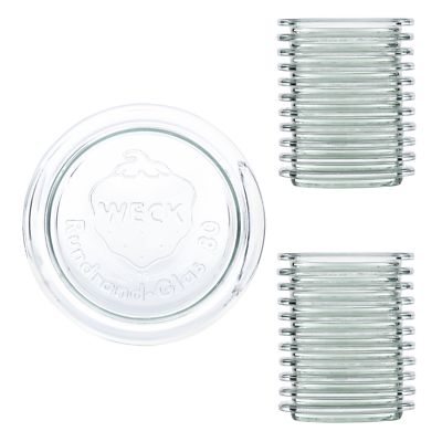24 Weck Glasdeckel RR80 + Rezeptheft | Ersatz-Deckel aus Glas | Einkoch-Zubehör