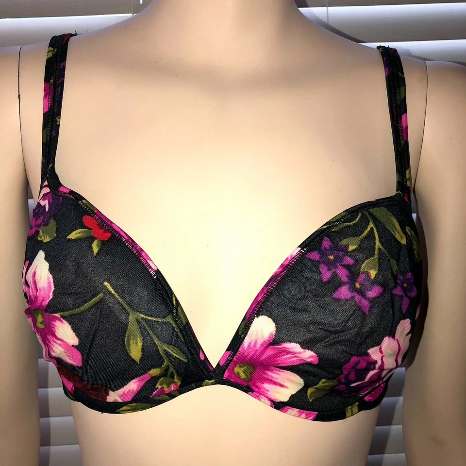 Warner's Nothing But Curves Push-Up Bra Size 34D Black Floral Style 1595 GUC - Image 2 of 4
