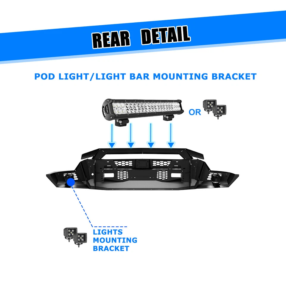 Black Front Bumper For 2022-2025 Chevy Silverado 1500 w/2*LED Lights Kit Foto 3 de 4