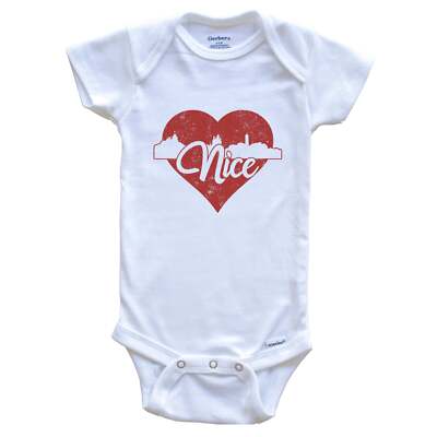 Retro Nice France Skyline Red Heart One Piece Baby Bodysuit
