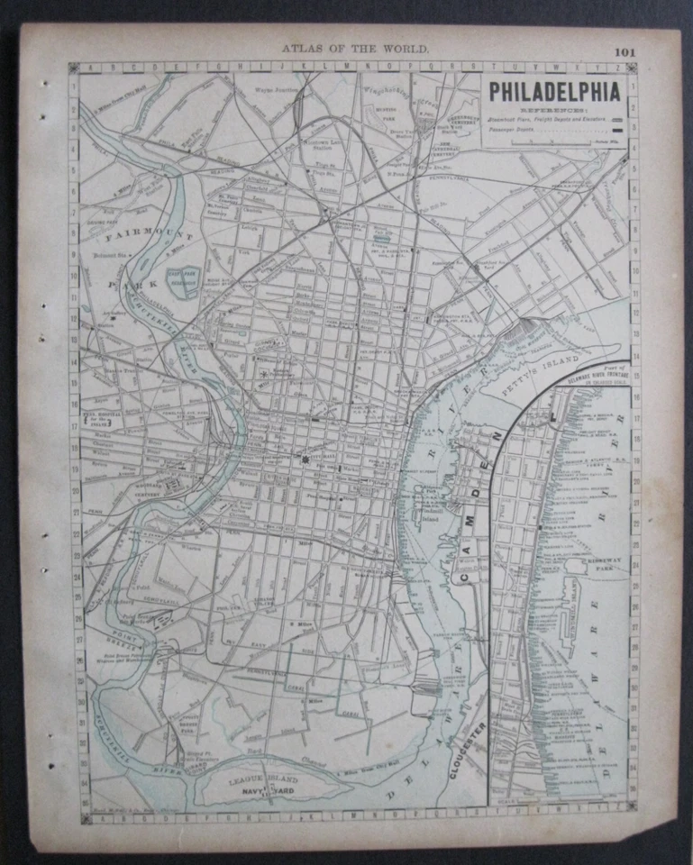 Mapa de calles McNally 1889 Manhattan (NYC), Brooklyn, Jersey City en rev. Philadelphia Foto 4 de 4
