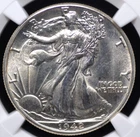 1942 WALKING LIBERTY HALF NGC MS 62 WHITE SATINY LUSTER, STRONG STRIKE, AND FEW