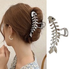 1Pcs Sliver Fish Bone Hair Clips Large Metal Fishbone Hair Claw Clips Fashion...