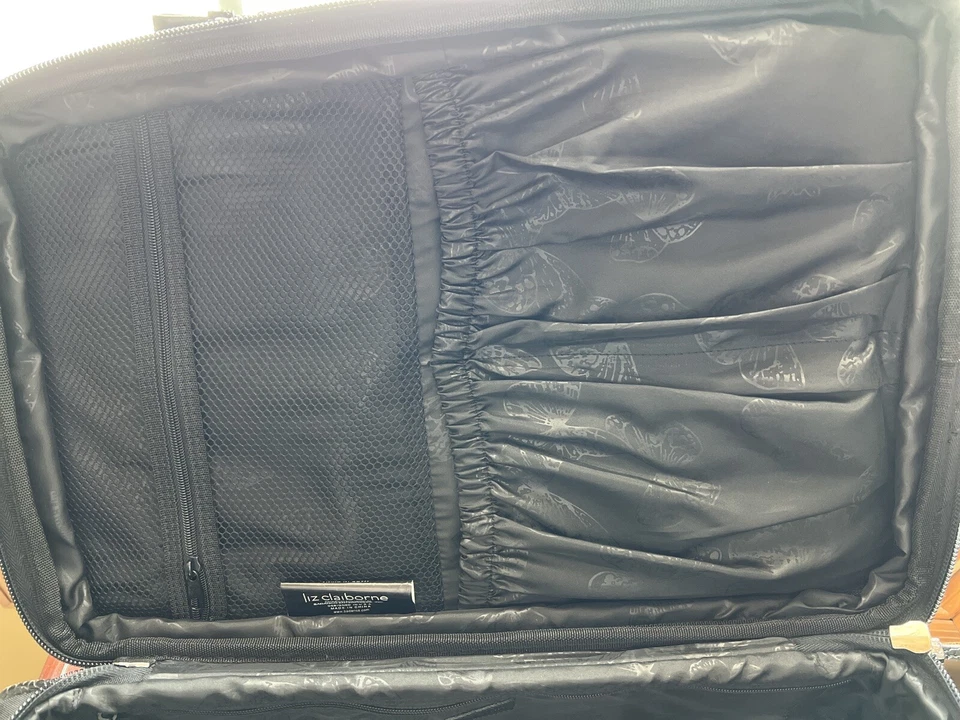 Liz Claiborne Luggage Black Carry On 21” Suitcase w/ Crocodile Leather type trim - Image 3 of 4