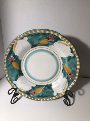 VIETRI Nuova  Green Plate White Rabbit & Carrots Rare Made In Italy 9.5 