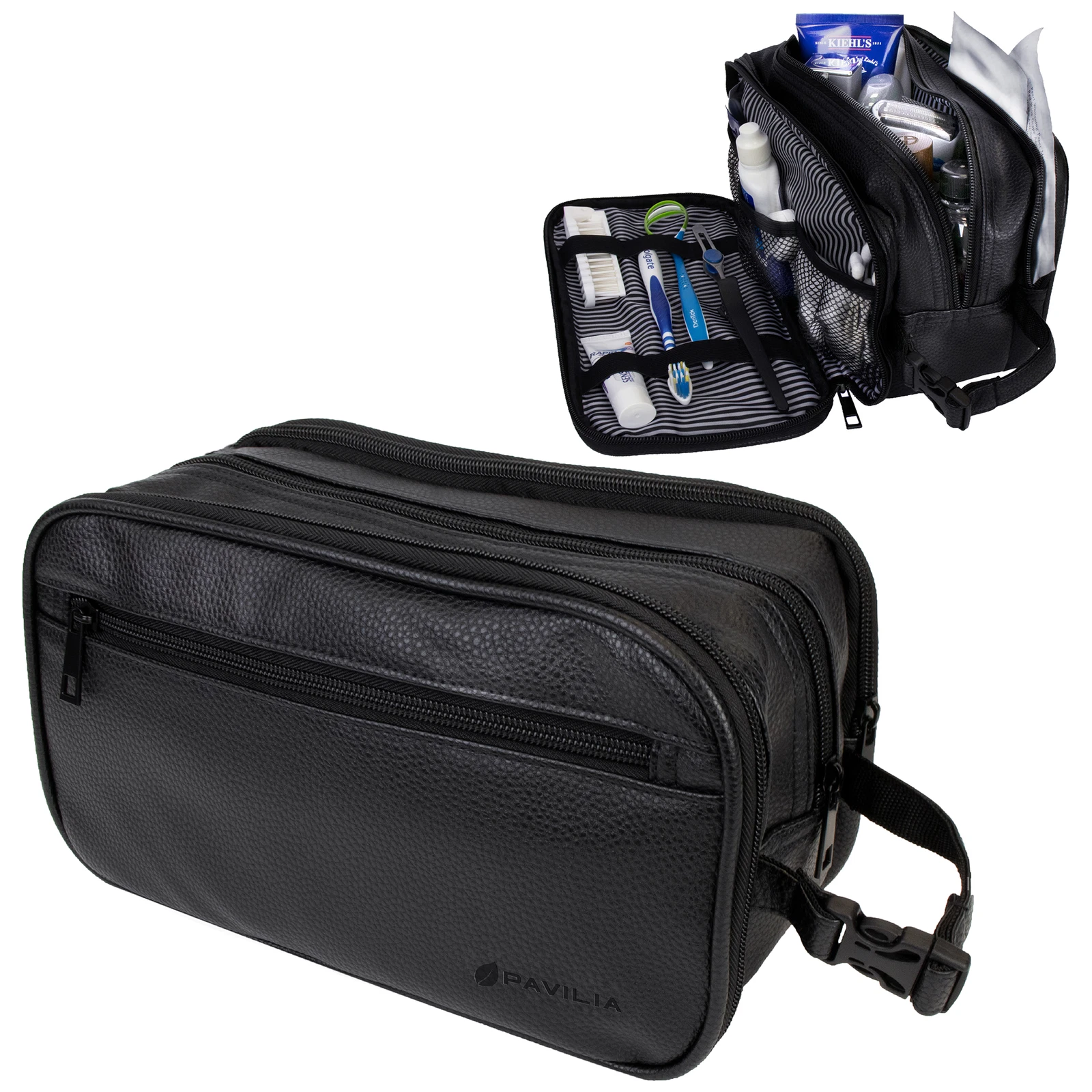 Mens Toiletry Bag Organizer Dopp Kit Zipper Travel Shave Pouch PU Vegan Leather
Opens in a new windo
