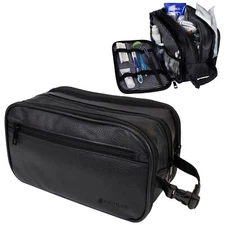 Mens Toiletry Bag Organizer Dopp Kit Zipper Travel Shave Pouch PU Vegan Leather