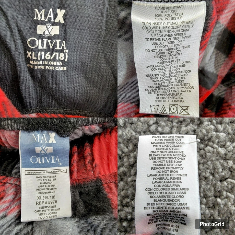 Фланелевый пижамный набор Max & Olivia для больших мальчиков размер XL (16–18) красный с несколькими клетчатыми пуговицами спереди - Изображение 3 из 4