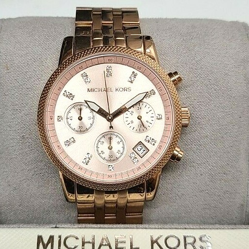 Michael Kors MK6077 Ritz Rose Gold Dial Rose Gold Stainless Chrono