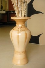 Edle Bodenvase, Amphore, Vase, beige, 60 cm mit Vaseneinsatz